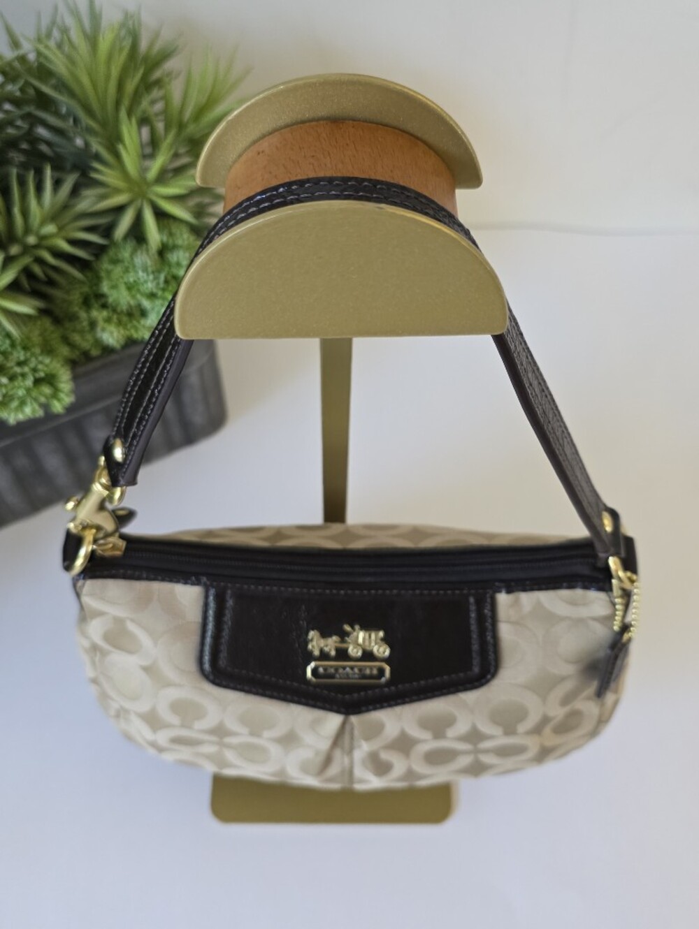 Coach Madison Signature Mini Shoulder Hobo Bag Y2K Brown Leather - Picture 4 of 11